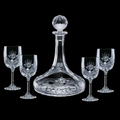 32 Oz. Cavanaugh Ship's Crystal Decanter & 4 Wine Glasses